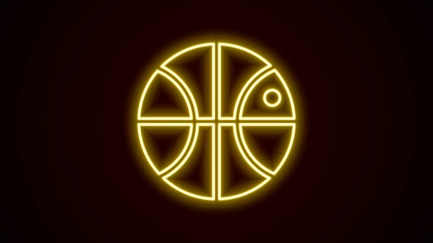 Gloeiende neon lijn Basketbal pictogram geïsoleerd op zwarte achtergrond. Sport symbool. 4K Video motion grafische animatie - Video