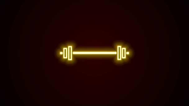 Ligne de néon lumineux icône Barbell isolé sur fond noir. Icône de levage musculaire, haltère de fitness, gymnase, équipement sportif, haltère d'exercice. Animation graphique de mouvement vidéo 4K - Séquence, vidéo