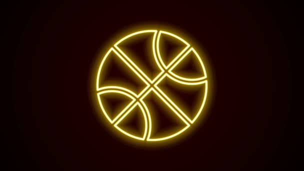 Brillante icono de la pelota de baloncesto en línea de neón aislado sobre fondo negro. Símbolo deportivo. Animación gráfica de vídeo 4K - Metraje, vídeo