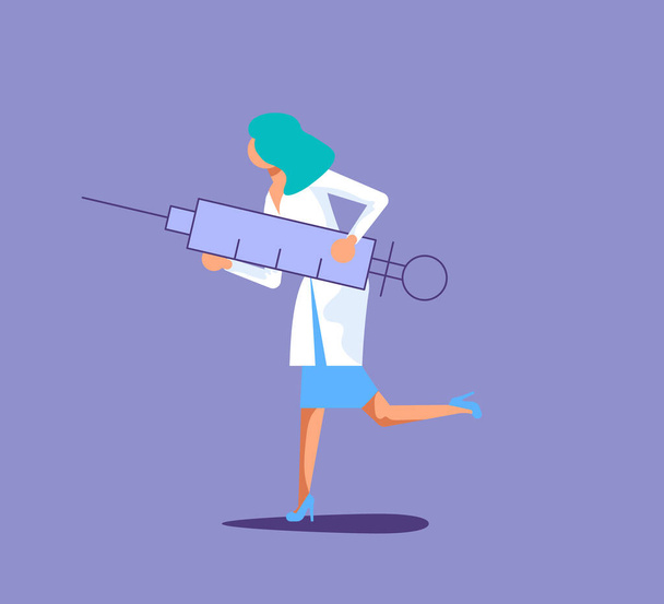 Medico femminile con una siringa enorme - Vettoriali, immagini