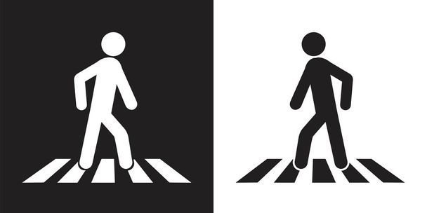Icono vectorial de la cebra andante. Un peatón cruza la calle en el cruce. Señales de transición en blanco y negro. Imagen de archivo. EPS10 - Vector, imagen