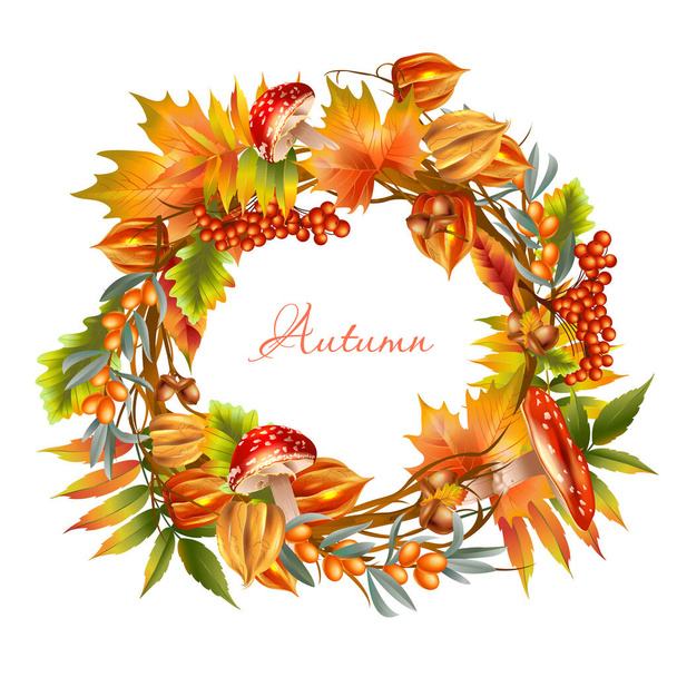 Realistic autumn wreath banner - Vector, Image