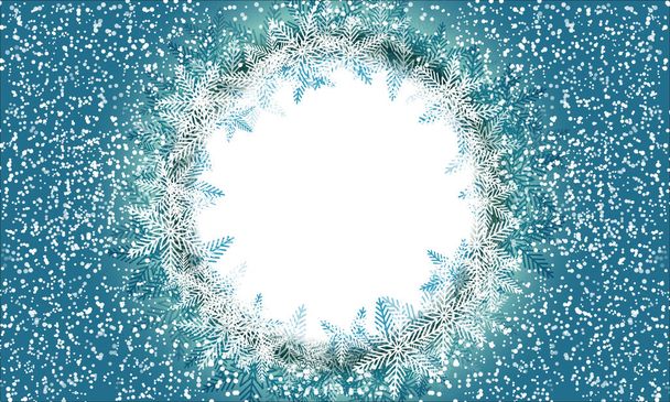 Зима з кругом сніжинки на синьому холодному фоні. Мінімалістичні, підходять для шпалер, банерів, ігор, карт, книжкових ілюстрацій, посадкових сторінок тощо
. - Вектор, зображення