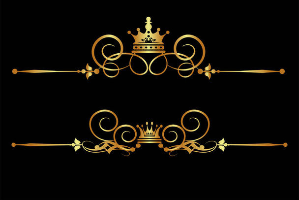 Goud kalligrafische elementen, set, decoratieve ornament patronen op een zwarte achtergrond voor uw ontwerp, koninklijke stijl, vintage, close-up, vector afbeelding - Vector, afbeelding