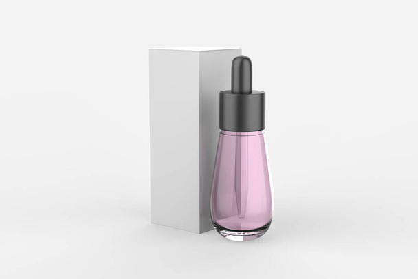 Amber tincture dropper bottle with box isolated white background.3d illustration - Photo, Image