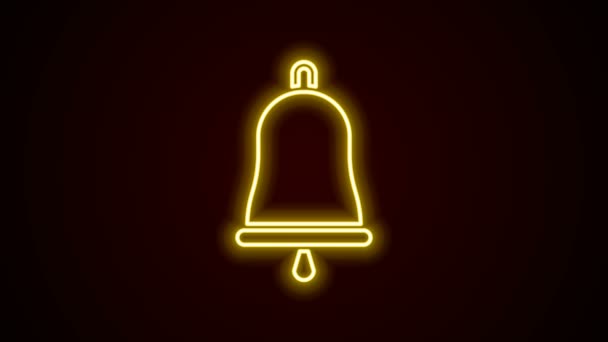 Linea neon incandescente Icona campana a sonagli isolata su sfondo nero. Simbolo di allarme, campanello di servizio, segnale di campanello, simbolo di notifica. Animazione grafica 4K Video motion - Filmati, video