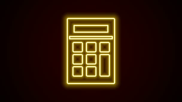 Świecący neon linia Kalkulator ikona odizolowany na czarny tło. Symbol księgowości. Obliczenia biznesowe matematyka edukacji i finansów. 4K Animacja graficzna ruchu wideo - Materiał filmowy, wideo