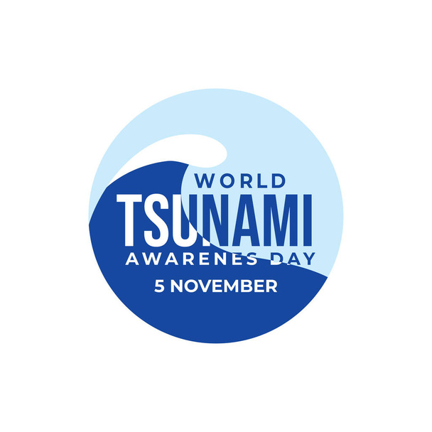 Всемирный день информирования о цунами, 5 ноября. Концептуальный вектор приливных волн. видимые с берега моря и морской жизни - Вектор,изображение