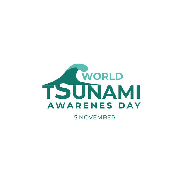Giornata Mondiale della Consapevolezza dello Tsunami, 5 novembre. Onde di alta marea vettore illustrazione concettuale. visibile dal mare e dalla vita marina - Vettoriali, immagini