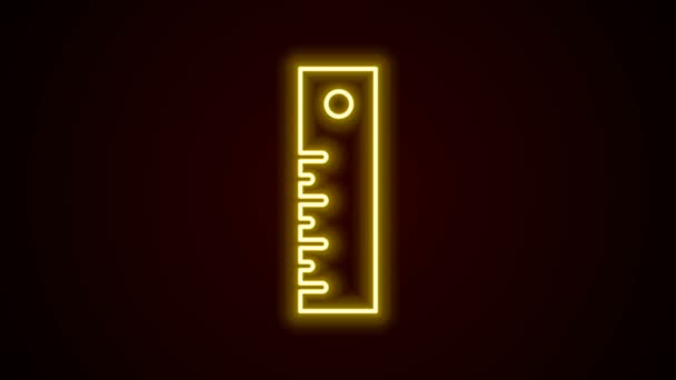 Ragyogó neon vonal Uralkodó ikon elszigetelt fekete háttérrel. Egyenes élű szimbólum. 4K Videó mozgás grafikus animáció - Felvétel, videó