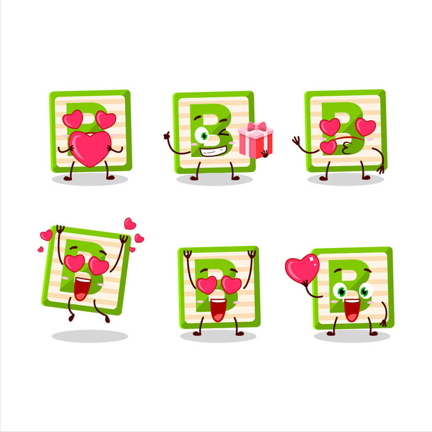 Toy block B cartoon character with love cute emoticon - Vektör, Görsel