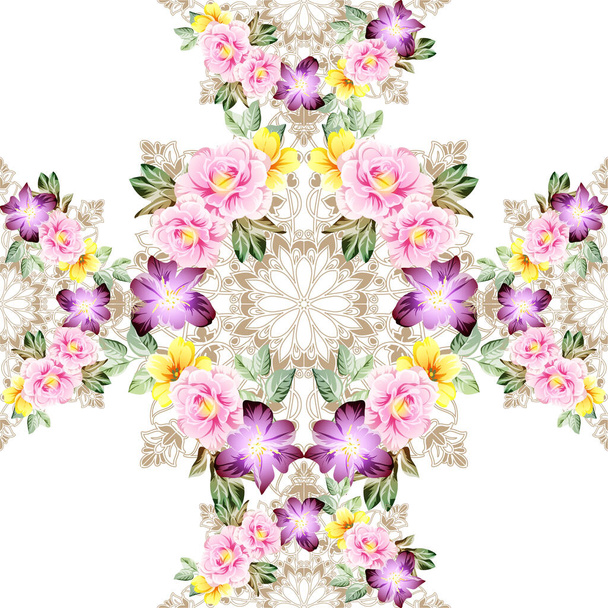 Värikäs vintage tyyli kukkia saumaton kuvio - Vektori, kuva