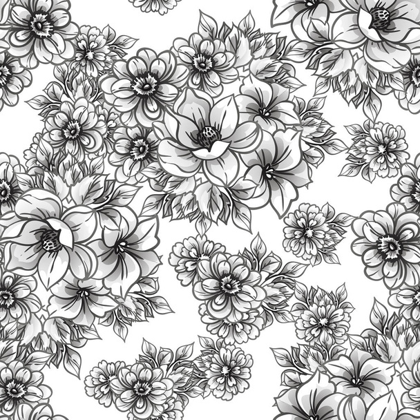 Seamless monochrome vintage style flowers pattern - Wektor, obraz