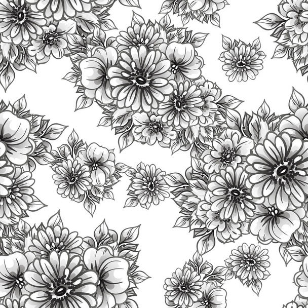 Seamless monochrome vintage style flowers pattern - Vector, Imagen