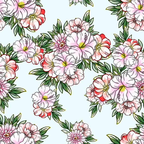 Colourful vintage style flowers seamless pattern - Vector, afbeelding