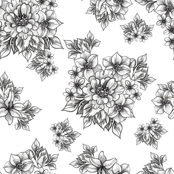 Seamless monochrome vintage style flowers pattern - Wektor, obraz