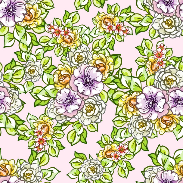 Colourful vintage style flowers seamless pattern - Vektori, kuva