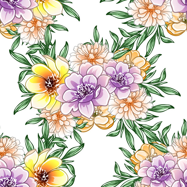 Colourful vintage style flowers seamless pattern - Vector, Image