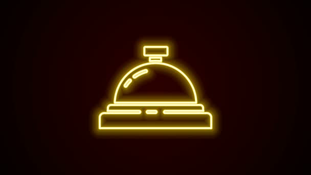 Gloeiende neon lijn Hotel service bel pictogram geïsoleerd op zwarte achtergrond. Ontvangstbel. 4K Video motion grafische animatie - Video