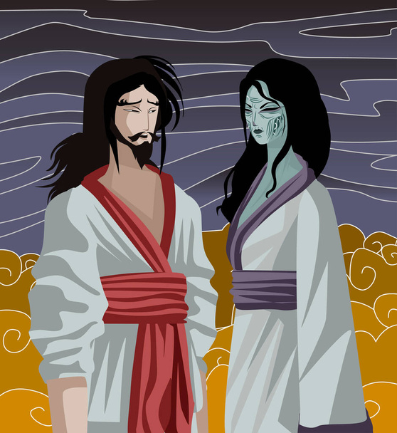 Изанами и Изанаги - мифологическая сказка в подполье - Вектор,изображение