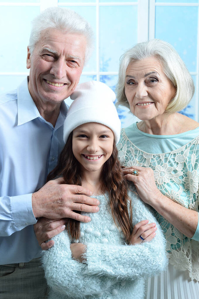 portrait of happy smiling senior woman  and man with  granddaughter - Fotoğraf, Görsel