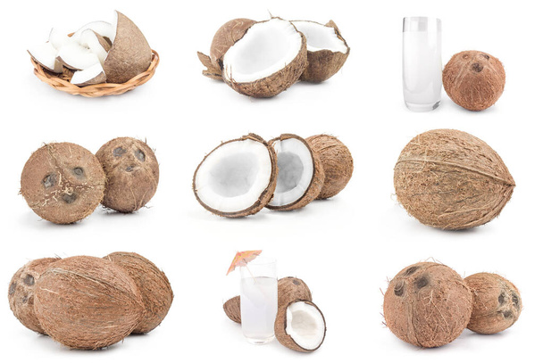 Sada kokosových ořechů izolovaných na bílém - Fotografie, Obrázek