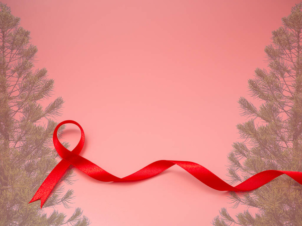 ribbon and christmas tree on Pink christmas background - Photo, image
