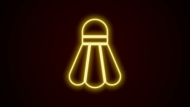 Zářící neonová čára Badminton shuttlecock ikona izolované na černém pozadí. Sportovní vybavení. Grafická animace pohybu videa 4K - Záběry, video