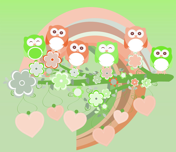 owls birds and love heart tree branch - Foto, imagen
