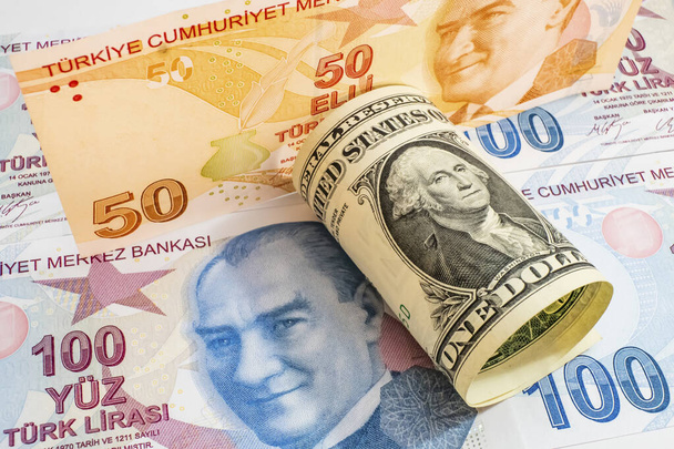 Банкноты в долларах США и Турции  - Фото, изображение