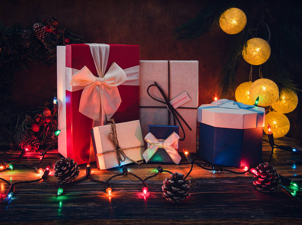 A closeup shot of Christmas presents in colorful packaging - Valokuva, kuva