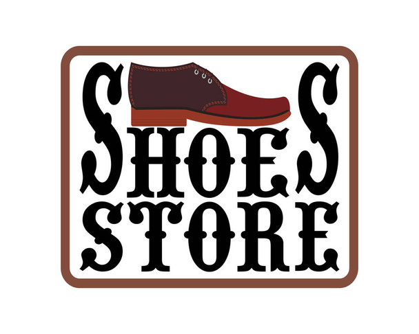 Men's shoes shop logo in vintage style. Design element for signboard, banner, flyer, poster and other use. The inscription "Shoes store". Isolated vector illustration, icon. - ベクター画像