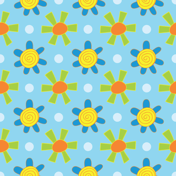 The pastel blue background with a polka dot and floral design creates a seamless repeat pattern. Perfect for use in craft projects, packaging & product design, decor projects, fabric & textile printing, and more. - Photo, Image