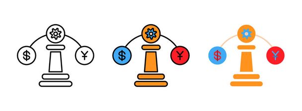 πιόνι με δολάριο και γιουάν σύμβολο εικονίδιο που απομονώνονται σε λευκό φόντο για το σχεδιασμό ιστοσελίδων, Επιχειρηματική στρατηγική Concept - Διάνυσμα, εικόνα