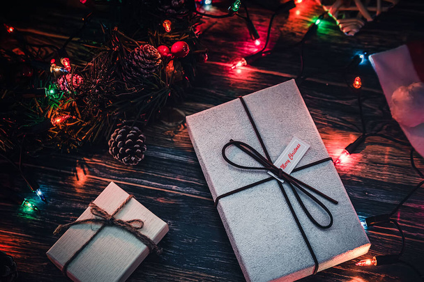 A closeup shot of Christmas presents and decorations - Valokuva, kuva