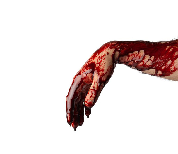 Blutige Hand isoliert auf weißem Hintergrund. - Foto, Bild