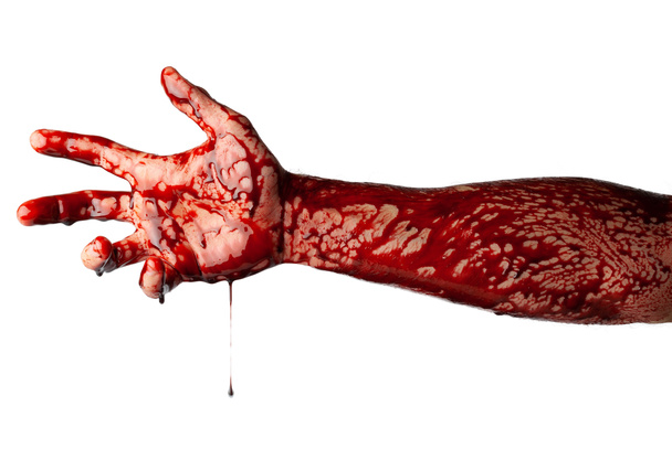 Blutige Hand isoliert auf weißem Hintergrund. - Foto, Bild