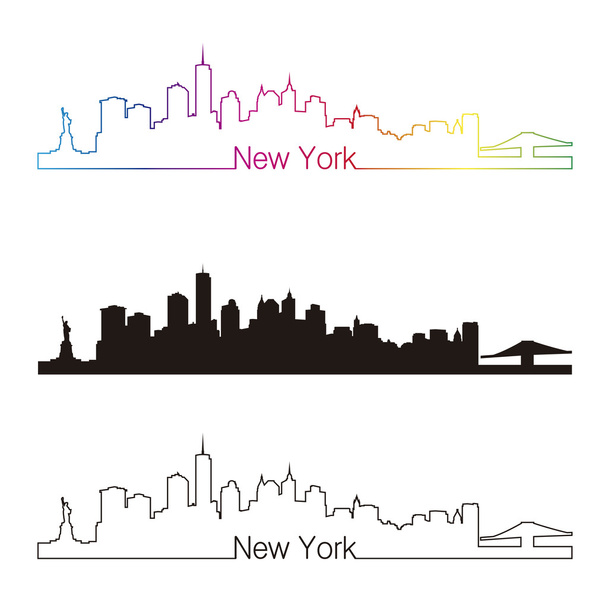 Νέα Υόρκη ορίζοντα γραμμικό στυλ με ουράνιο τόξο - Διάνυσμα, εικόνα