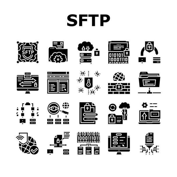 Ssh, Sftp File Transfer Protocol Icons Set Vector - Vetor, Imagem