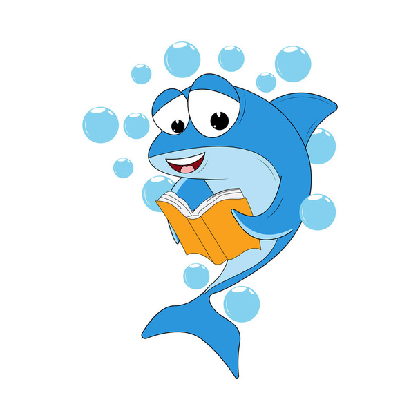 słodkie rekin czytanie książki, prosty wektor ilustracji - Wektor, obraz