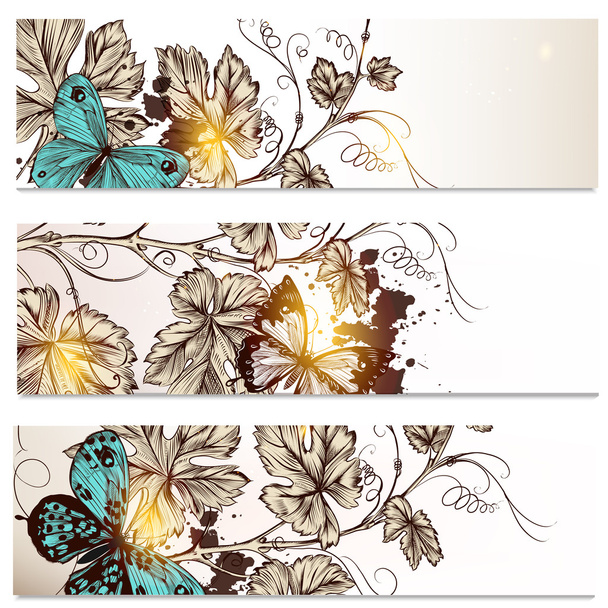 Business cards set in floral style  for design - Vecteur, image