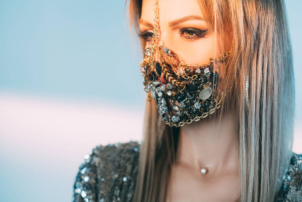 pandemic beauty handmade accessory woman face mask - Fotoğraf, Görsel