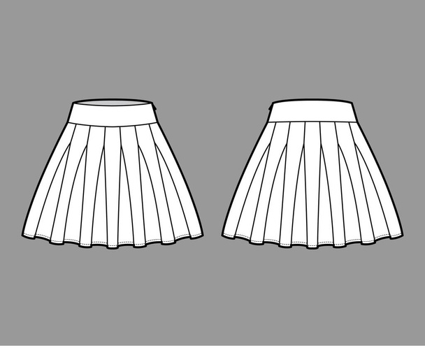 Rok rah-rah Cheer technische mode illustratie met boven-de-knie lengtes silhouet, dikke tailleband. Vlakke bodem - Vector, afbeelding