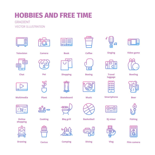Hobbies and free time icons. Hobbies and free time gradient outline icon set. Icon for website, application, print, poster design, etc - Vector, Image