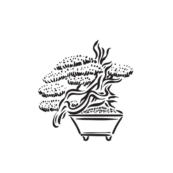 Ιαπωνικό παλιό δέντρο μπονζάι στο λογότυπο γλάστρας - Διάνυσμα, εικόνα