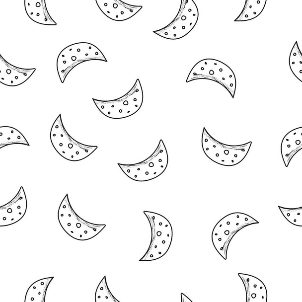 Seamless pattern of moon in doodle style with texture on white background. vector illustration. - Vector, imagen