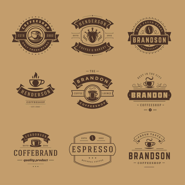 Coffee shop logos design templates set vector illustration for cafe badge design and menu decoration - ベクター画像