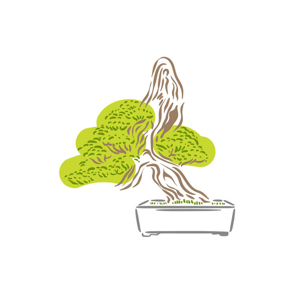 Árbol de bonsái viejo japonés en logotipo de olla - Vector, imagen