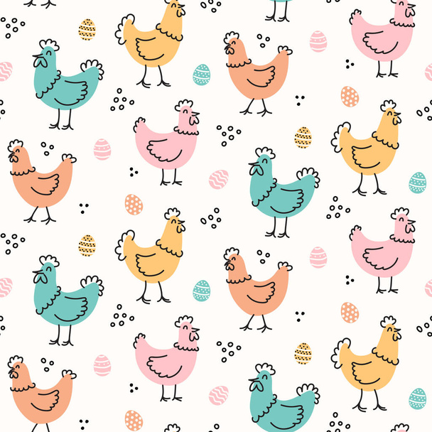 seamless  pattern with chicken, vector illustration  - Vector, Image