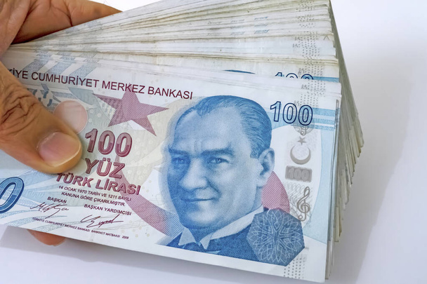 zavřít sto tureckých lir bankovek - Fotografie, Obrázek